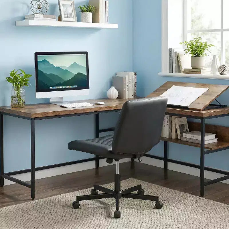 Sedia Criss Cross con Ruote, Senza Braccioli, Sedia da Scrivania Girevole Regolabile in Altezza con Sedile Ampio Imbottito per Ufficio Domestico