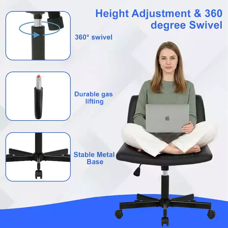 Sedia Criss Cross con Ruote, Senza Braccioli, Sedia da Scrivania Girevole Regolabile in Altezza con Sedile Ampio Imbottito per Ufficio Domestico