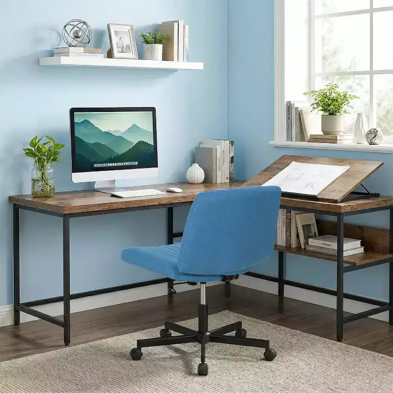 Sedia Criss Cross con Ruote, Senza Braccioli, Sedia da Scrivania Girevole Regolabile in Altezza con Sedile Ampio Imbottito per Ufficio Domestico