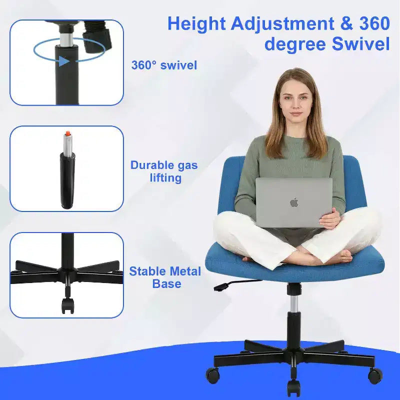 Sedia Criss Cross con Ruote, Senza Braccioli, Sedia da Scrivania Girevole Regolabile in Altezza con Sedile Ampio Imbottito per Ufficio Domestico