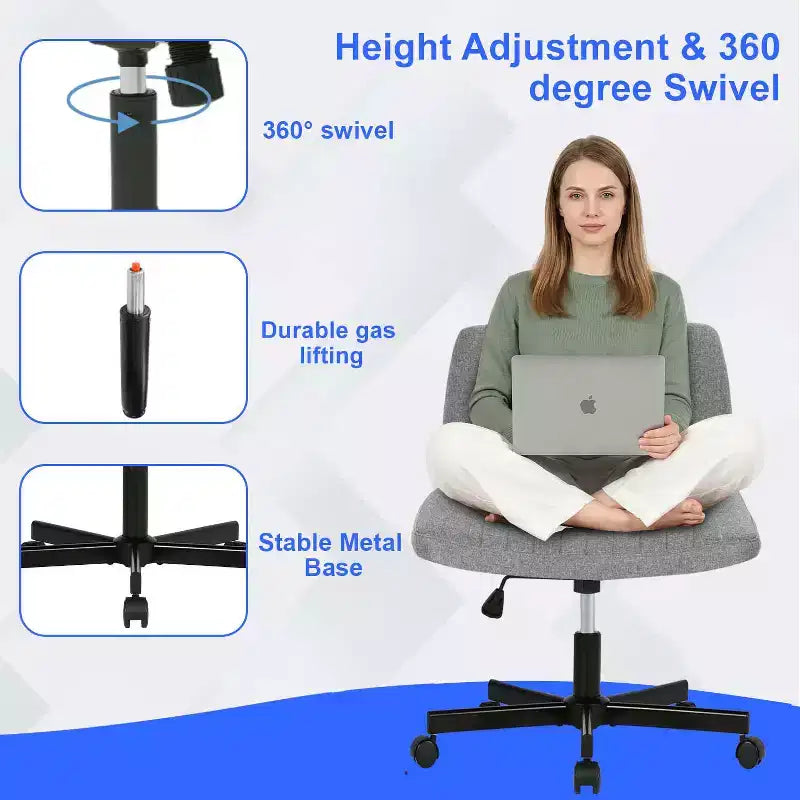 Sedia Criss Cross con Ruote, Senza Braccioli, Sedia da Scrivania Girevole Regolabile in Altezza con Sedile Ampio Imbottito per Ufficio Domestico