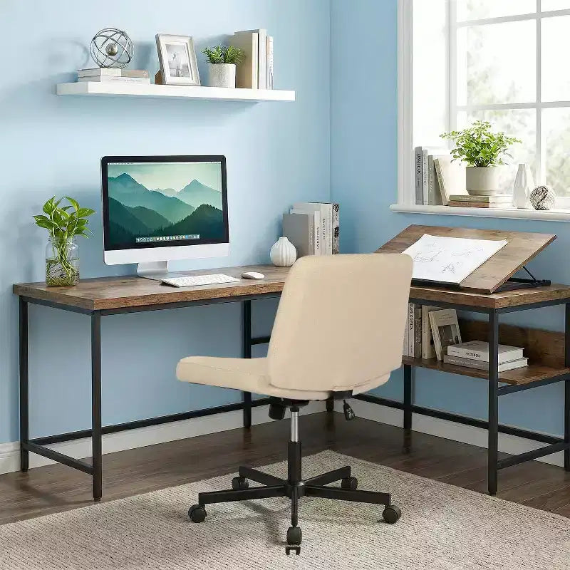 Sedia Criss Cross con Ruote, Senza Braccioli, Sedia da Scrivania Girevole Regolabile in Altezza con Sedile Ampio Imbottito per Ufficio Domestico
