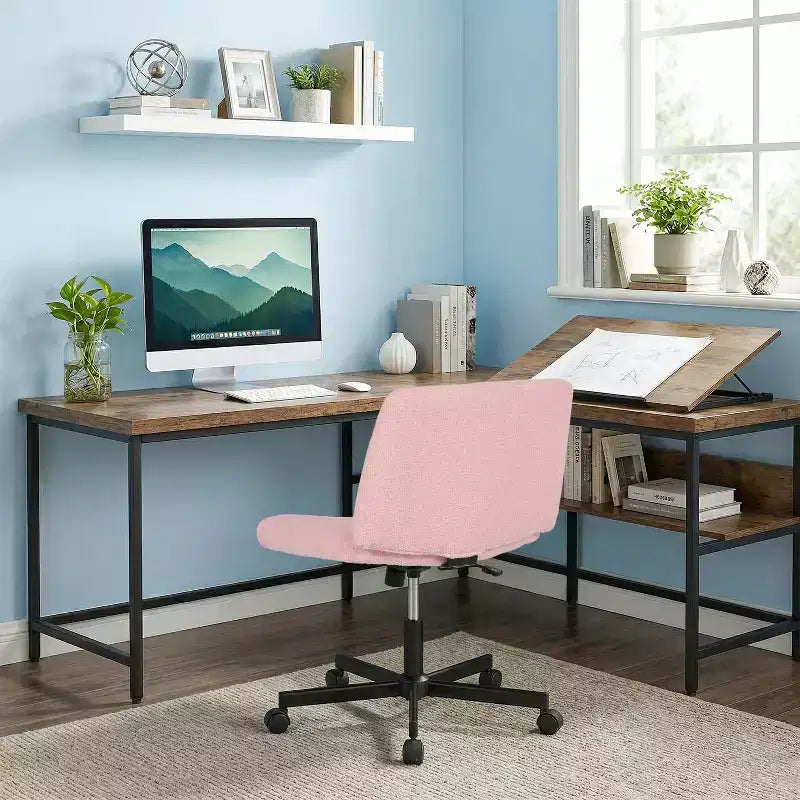 Sedia Criss Cross con Ruote, Senza Braccioli, Sedia da Scrivania Girevole Regolabile in Altezza con Sedile Ampio Imbottito per Ufficio Domestico