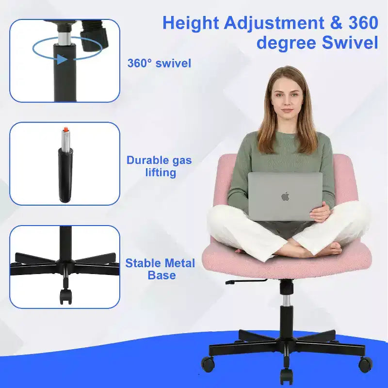 Sedia Criss Cross con Ruote, Senza Braccioli, Sedia da Scrivania Girevole Regolabile in Altezza con Sedile Ampio Imbottito per Ufficio Domestico
