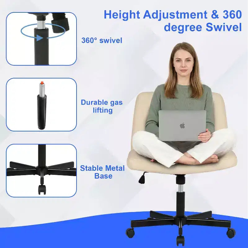 Sedia Criss Cross con Ruote, Senza Braccioli, Sedia da Scrivania Girevole Regolabile in Altezza con Sedile Ampio Imbottito per Ufficio Domestico