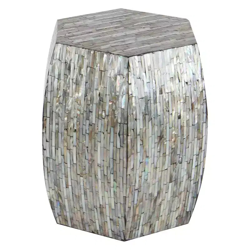 Tavolino Esagonale Decorativo con Intarsi in Concha di Legno