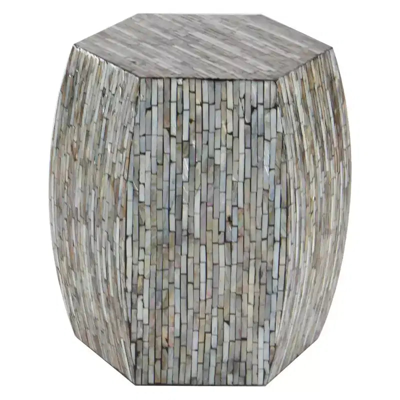 Tavolino Esagonale Decorativo con Intarsi in Concha di Legno