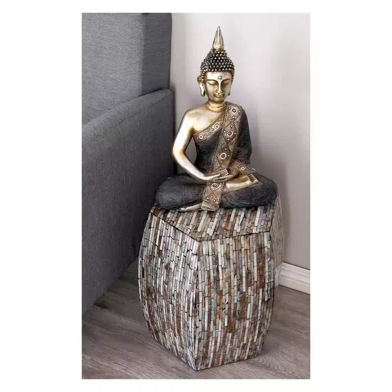 Tavolino Esagonale Decorativo con Intarsi in Concha di Legno