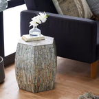 Tavolino Esagonale Decorativo con Intarsi in Concha di Legno