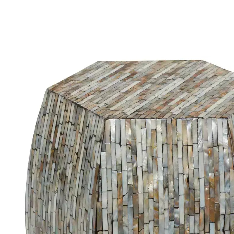 Tavolino Esagonale Decorativo con Intarsi in Concha di Legno
