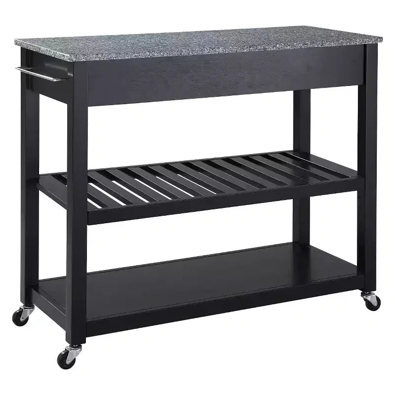 Solid Granite Top Kitchen Cart/Island with Optional Stool Storage