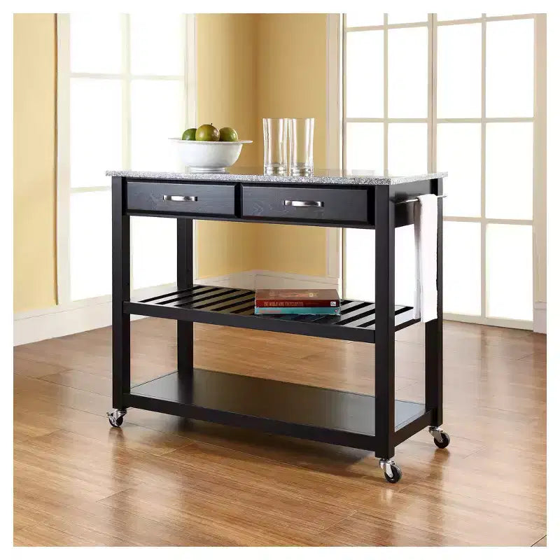 Solid Granite Top Kitchen Cart/Island with Optional Stool Storage